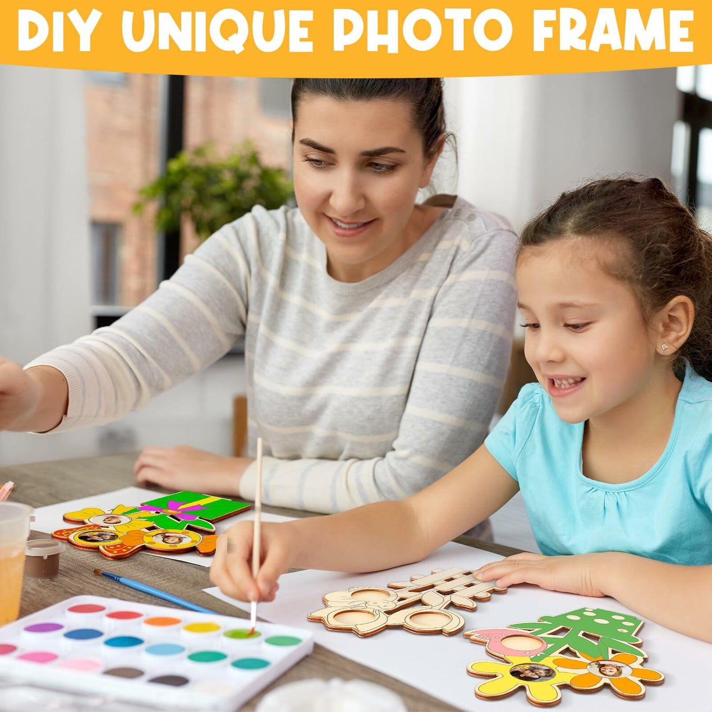 Memorywuu Mother's Day Flower Wood Picture Frame DIY Kit 6 Pcs Color Your Own