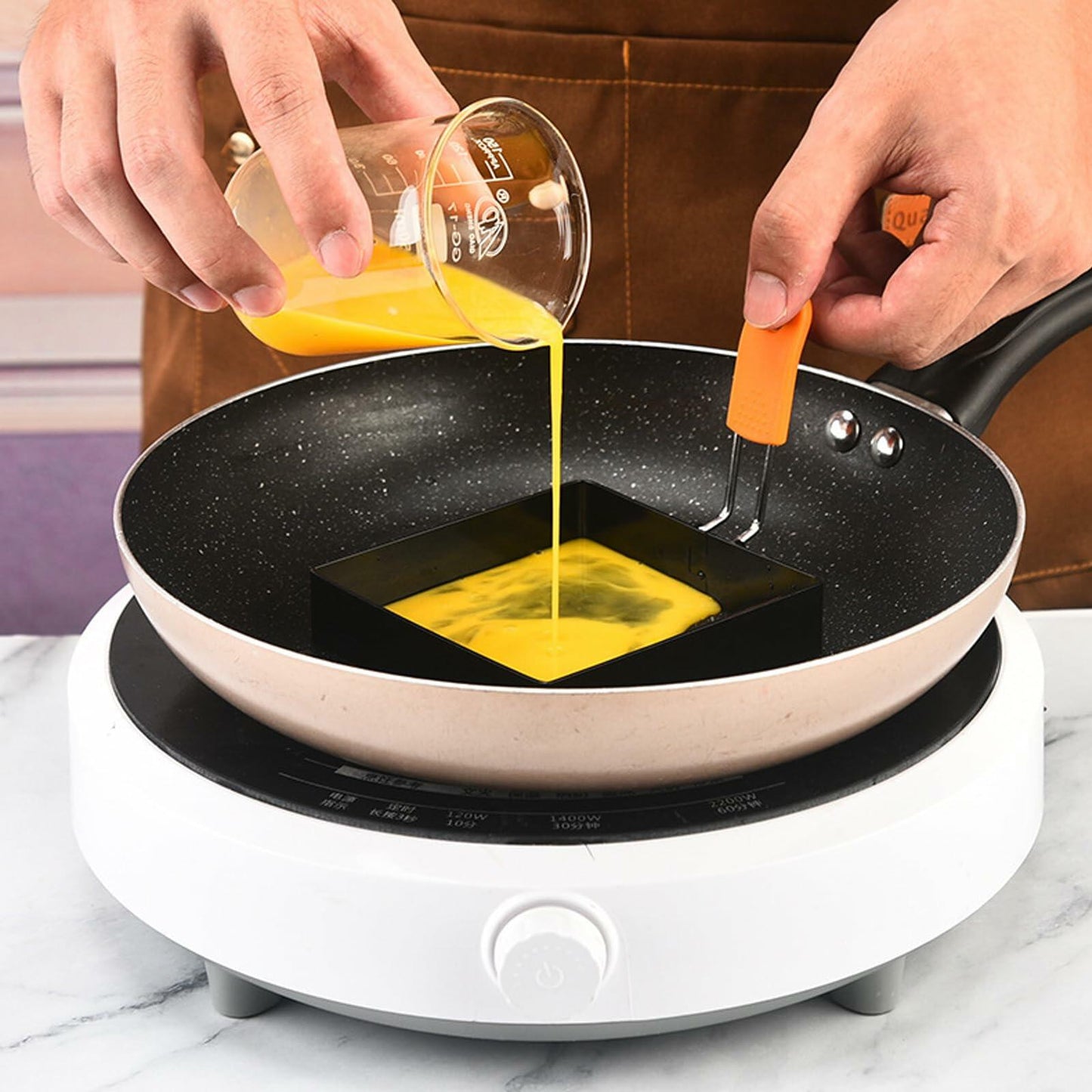 2 Pcs 4 Inch Square Stainless Steel Egg Rings Non-stick Silicone Handle