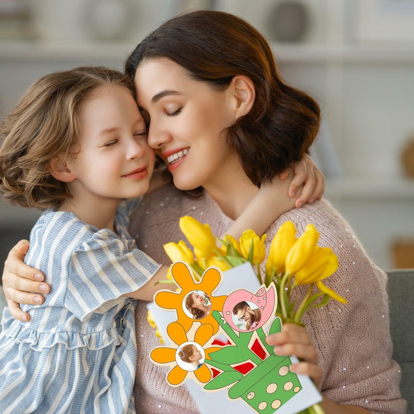 Memorywuu Mother's Day Flower Wood Picture Frame DIY Kit 6 Pcs Color Your Own
