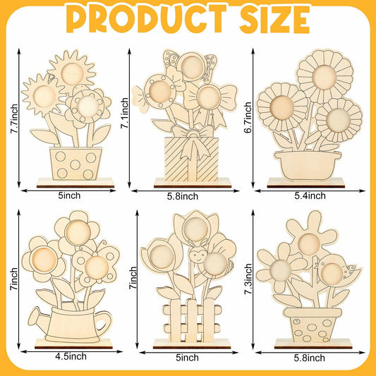 Memorywuu Mother's Day Flower Wood Picture Frame DIY Kit 6 Pcs Color Your Own