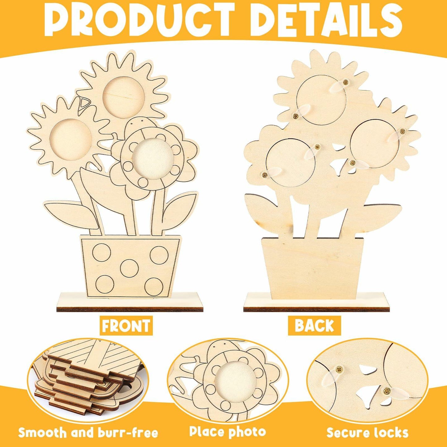 Memorywuu Mother's Day Flower Wood Picture Frame DIY Kit 6 Pcs Color Your Own