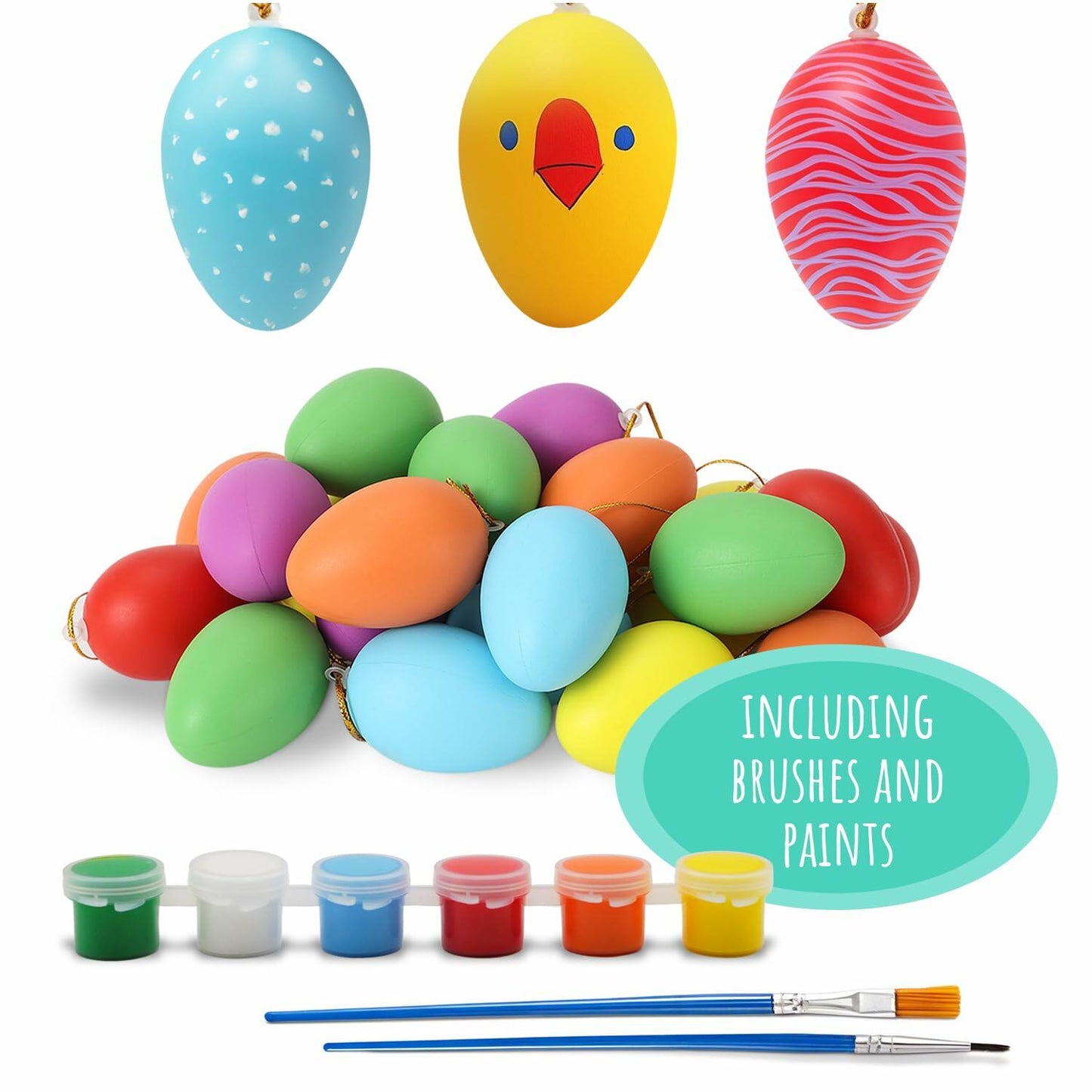 Festicy Easter Eggs Set 48 XXL 2025 with 6 Paints & 2 Brushes Durable Decor