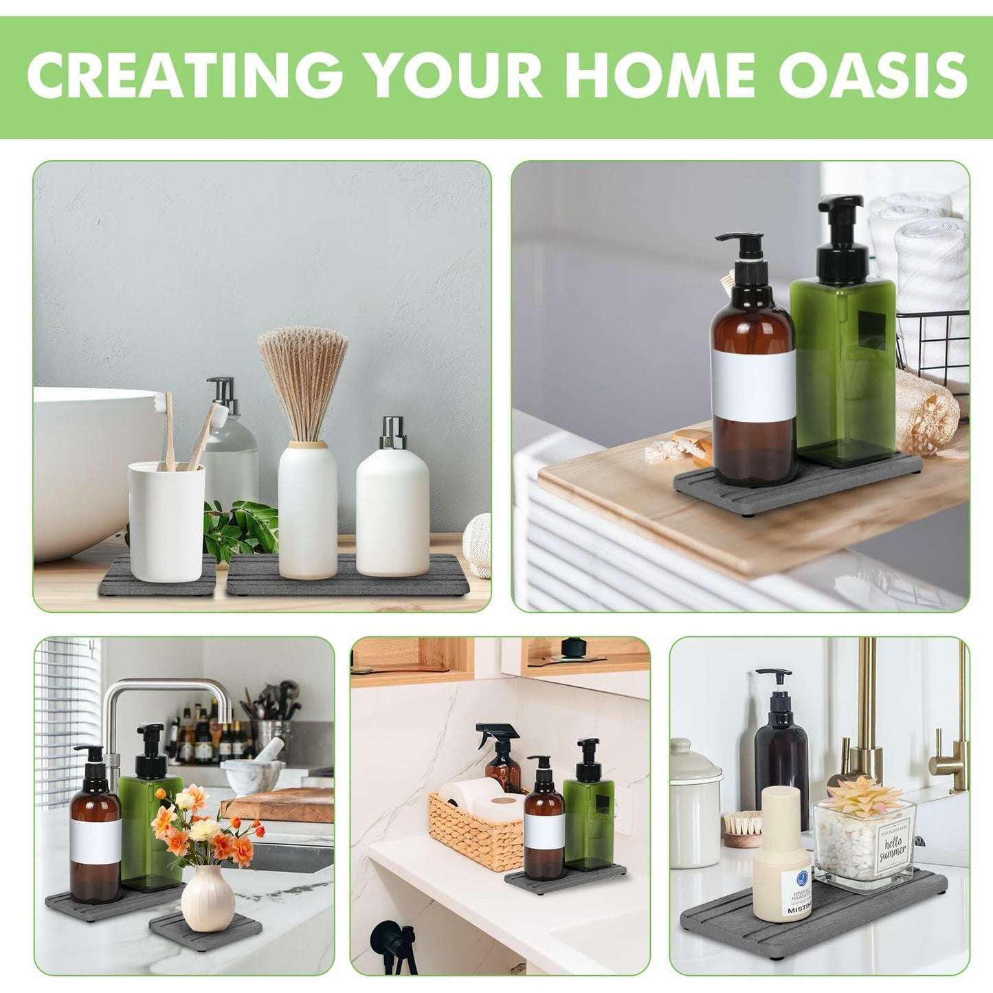 Vegoran 3PCS Grey Diatomite Stone Sink Tray 4x8in Water Absorbing Fast Dry