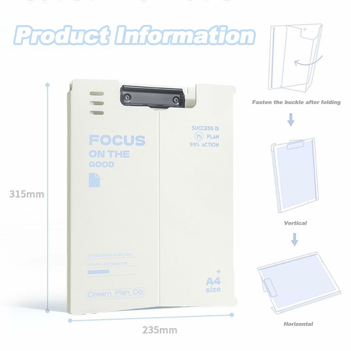 DAIZART Durable Plastic A4 File Folder with Iron Clamp Creamy White