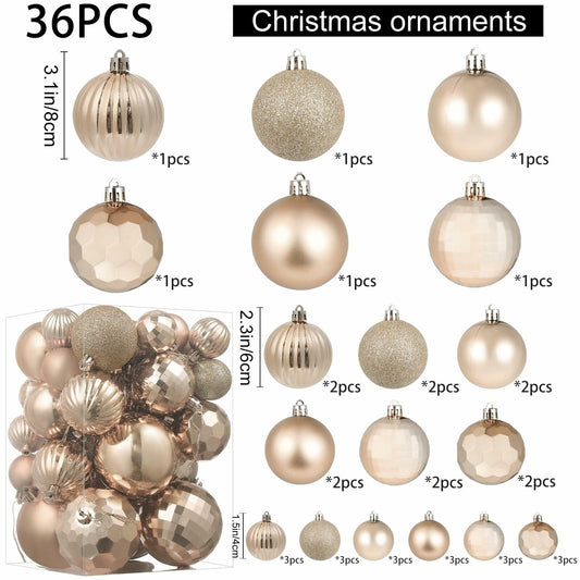 YiYunFloral Christmas Ball Ornaments 36pcs Shatterproof Champagne Xmas Decor