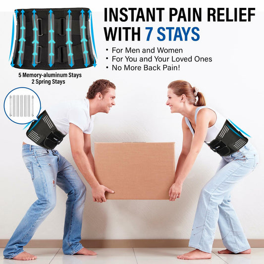 Back Brace Lower Back Pain Relief Breathable Stabilizing Belt Black L/XL
