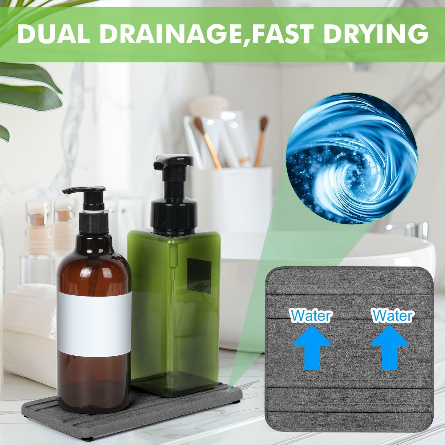 Vegoran 3PCS Grey Diatomite Stone Sink Tray 4x8in Water Absorbing Fast Dry