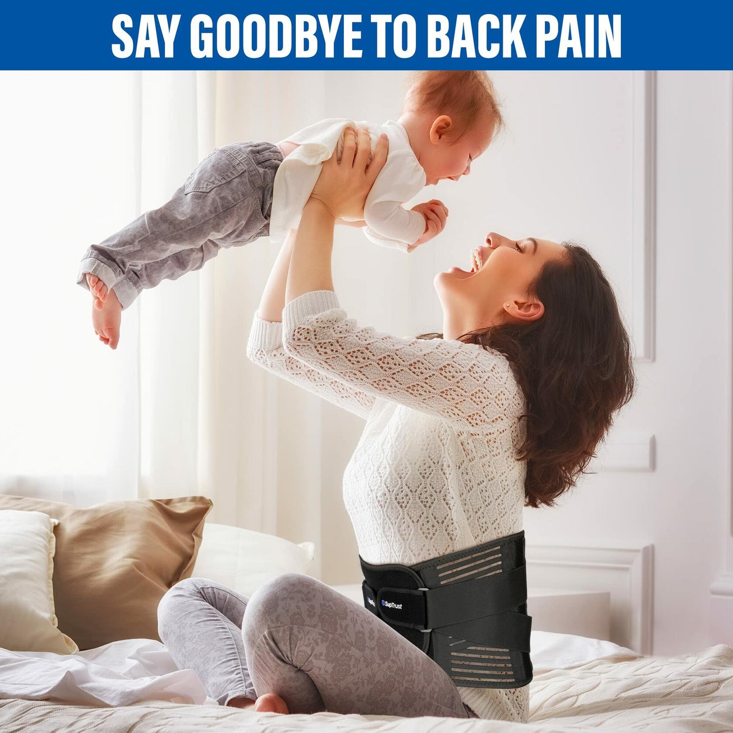 Back Brace Lower Back Pain Relief Breathable Stabilizing Belt Black L/XL