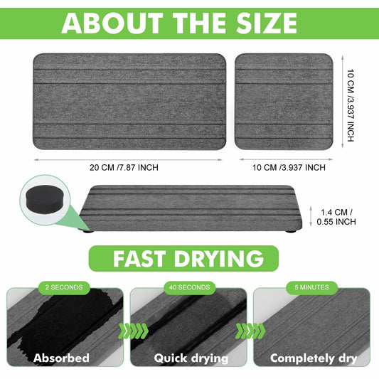 Vegoran 3PCS Grey Diatomite Stone Sink Tray 4x8in Water Absorbing Fast Dry