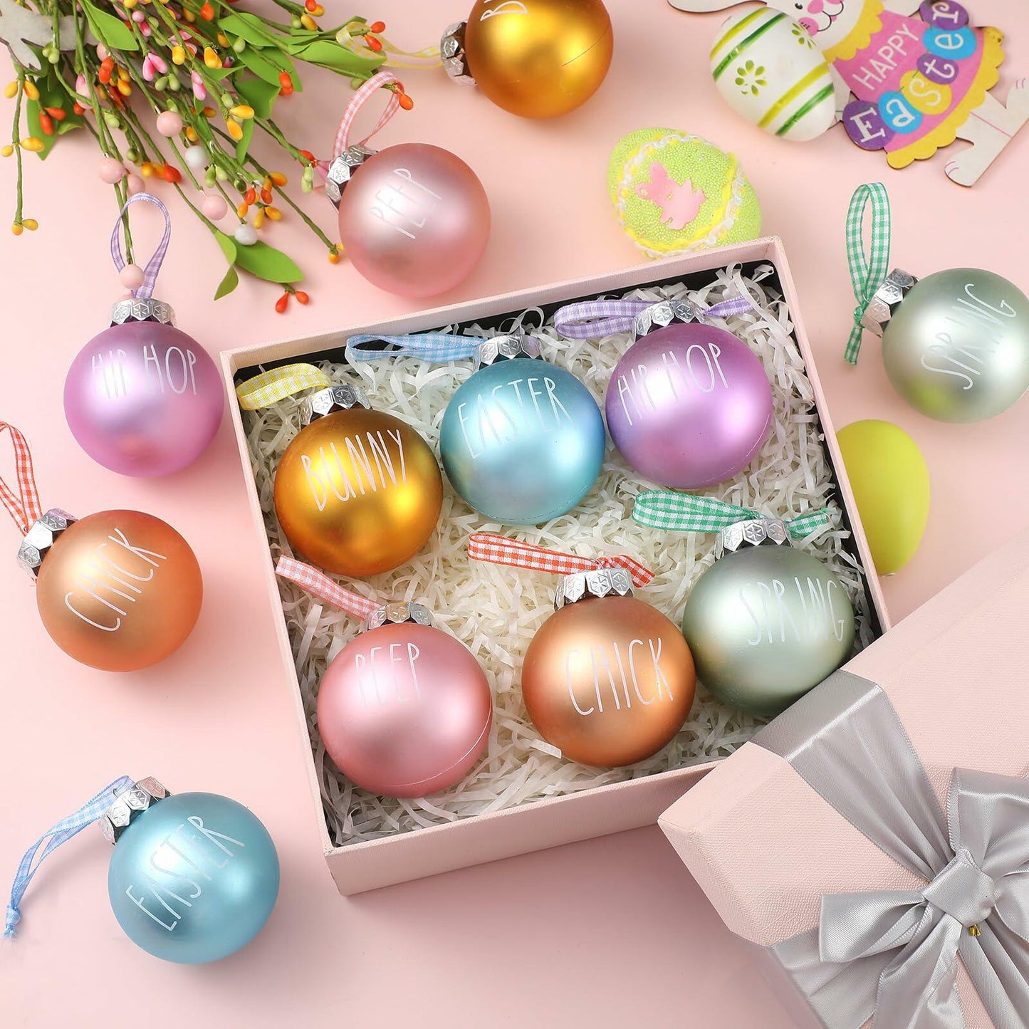 Vinsot 12pcs Easter Hanging Ornaments Plastic Eggs Bunny Chick Decor