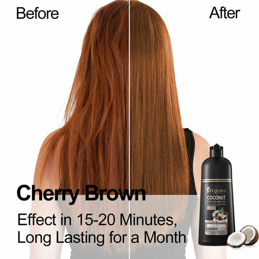 BestBy08/26 Hair Dye Shampoo 3-in-1 Coconut Oil Instant Color Cherry Brown