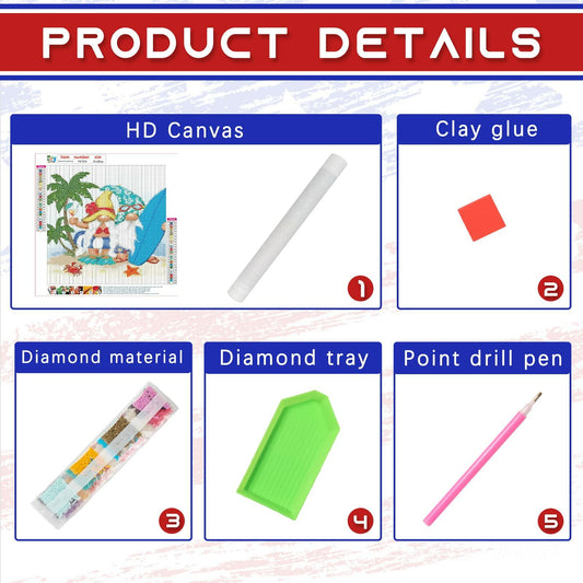 Focart Diamond Painting Kit 12x12 Gnomes Round Drill Crystal Rhinestone