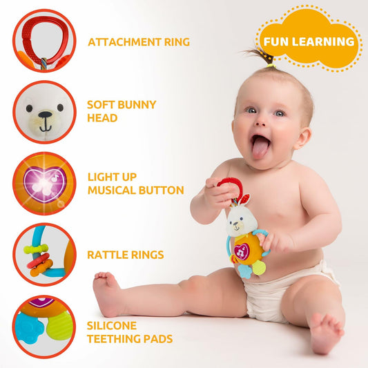 KiddoLab Bunny Teething Rattle Musical Toy Light-up Sensory Baby Infant