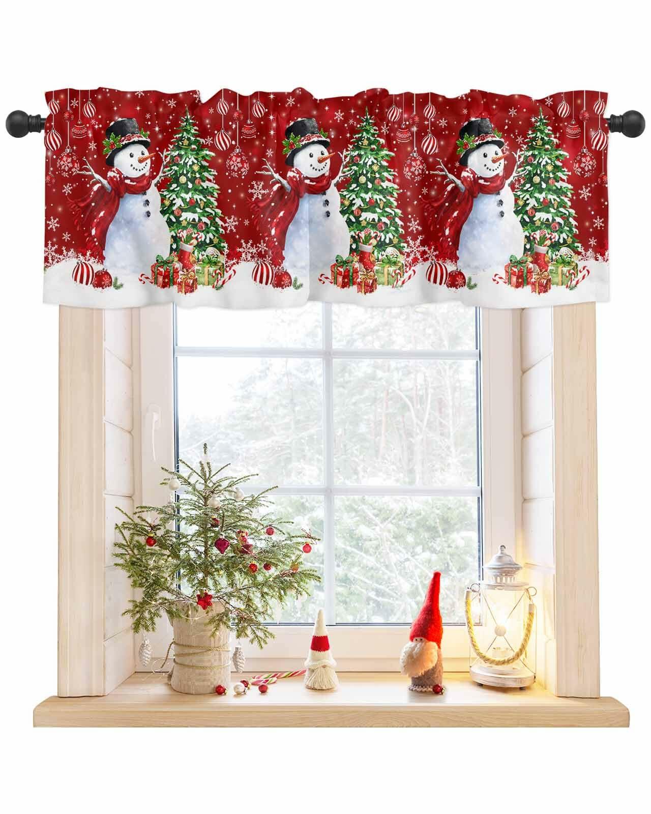 Christmas Valance Red Snowman Rod Pocket Window Curtain 54x18 1 Panel