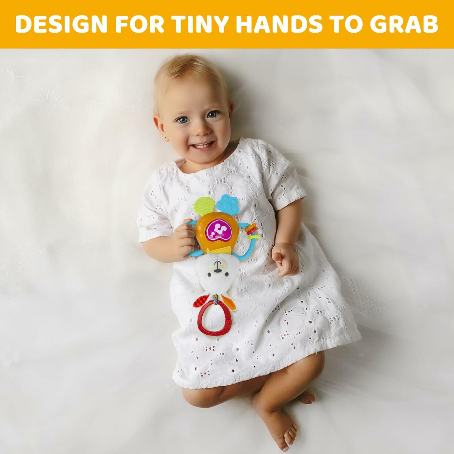 KiddoLab Bunny Teething Rattle Musical Toy Light-up Sensory Baby Infant