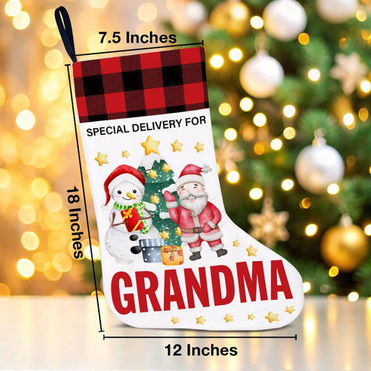 TSUYAWU Grandma Christmas Stocking Snowman Xmas Decoration 18x12 Inch