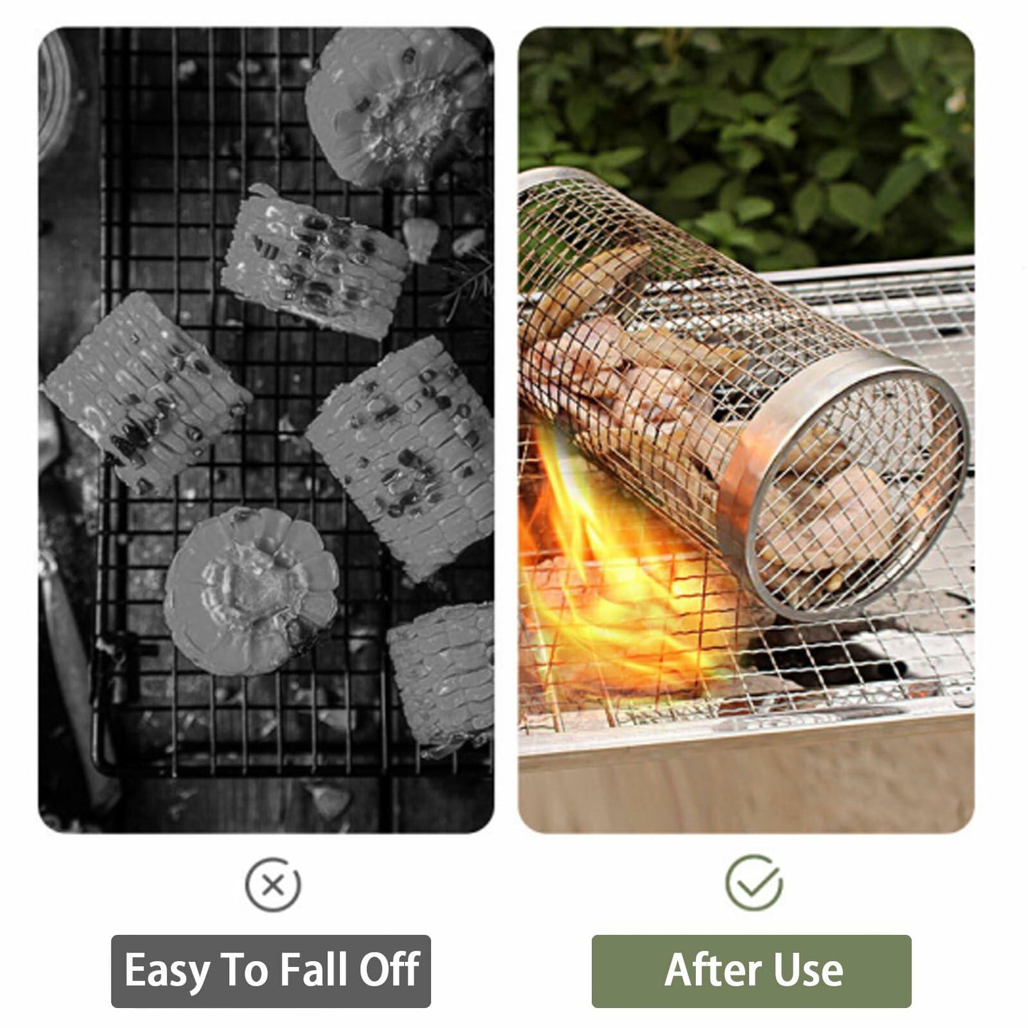 Grill Basket Outdoor Stainless Steel Rotating Bracket Small Size 1 Pack