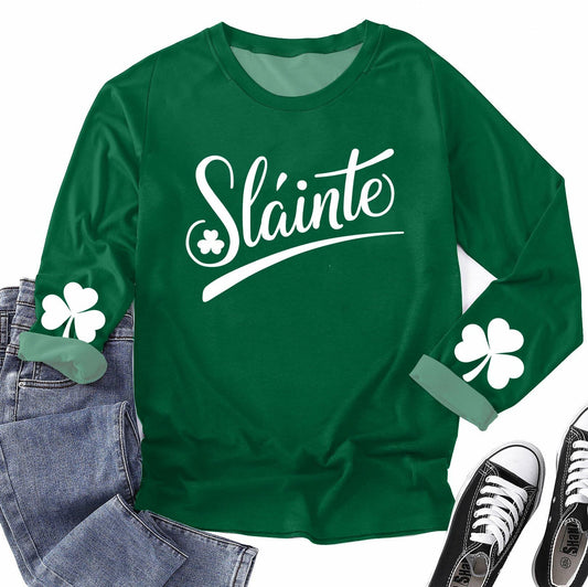 QAUN Plus Size St Patricks Day Shamrock Graphic Long Sleeve Shirt Green XL