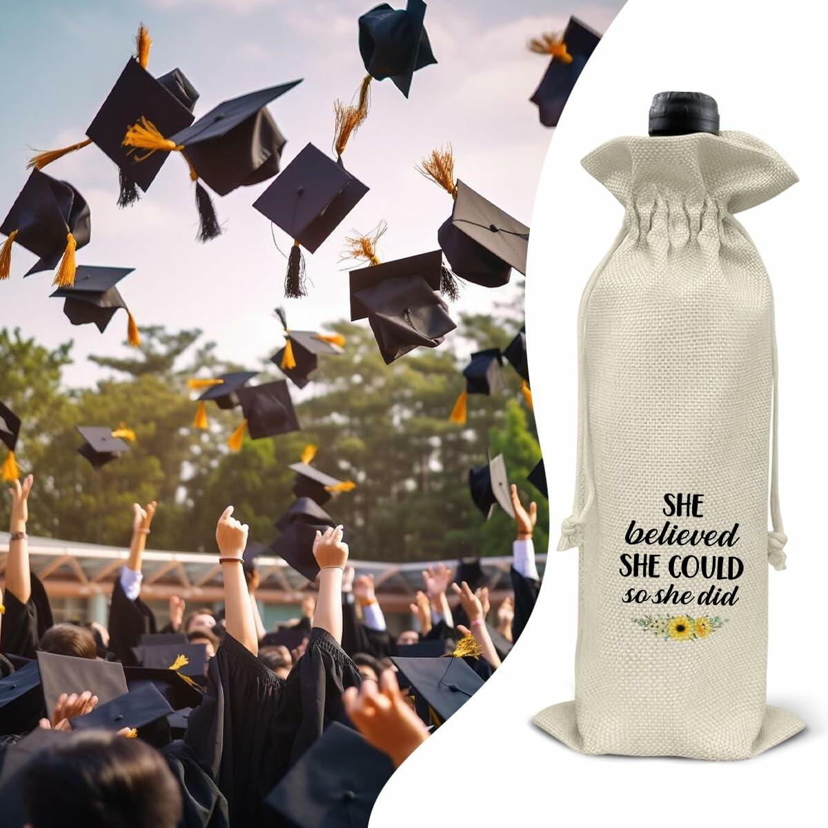 Graduation Wine Gift Bags for Women Daughter Sister Granddaughter 2 Pcs