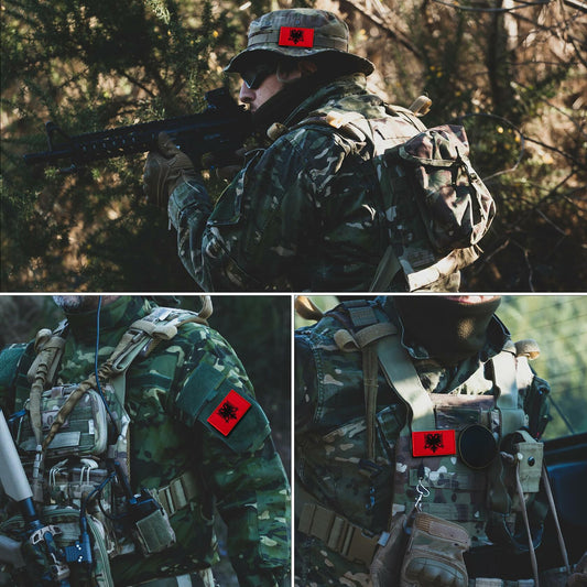 Bluyellow Albania Flag Embroidered Patch 2 Pcs 2x3 Inches Tactical Hook Loop