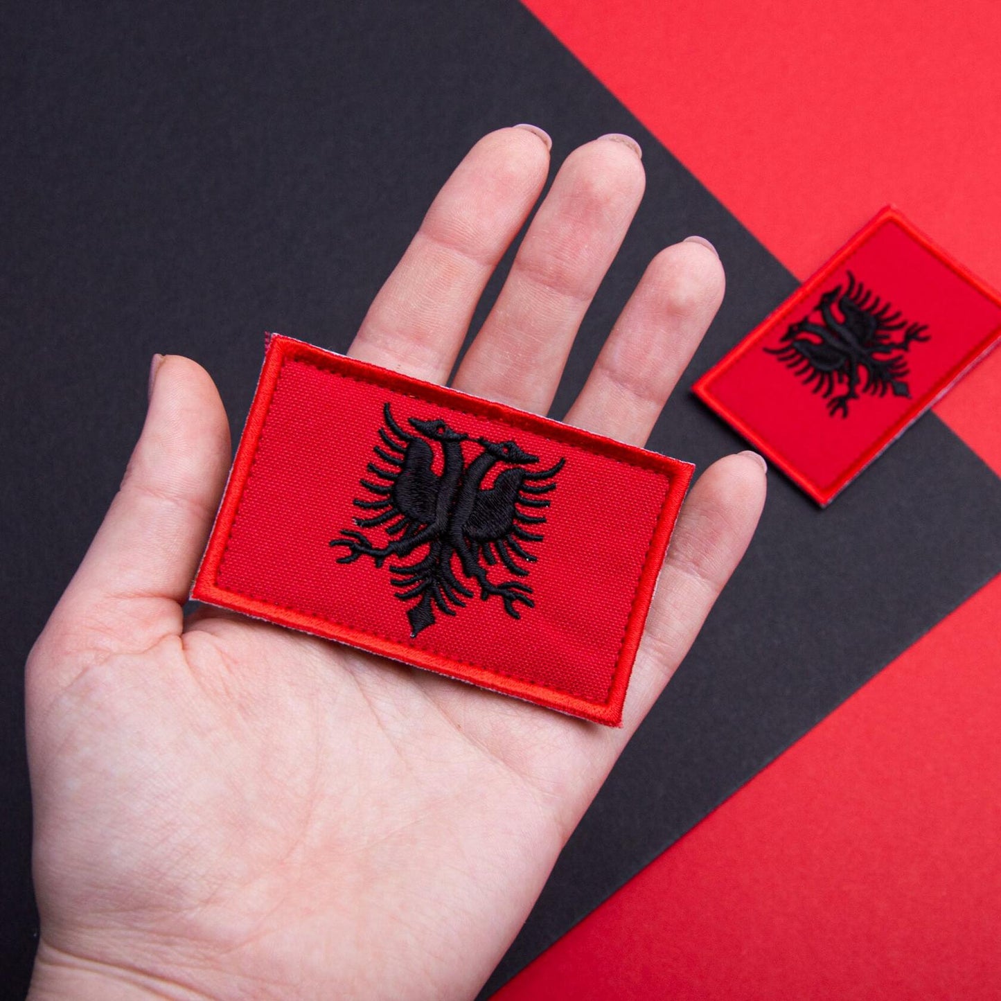 Bluyellow Albania Flag Embroidered Patch 2 Pcs 2x3 Inches Tactical Hook Loop