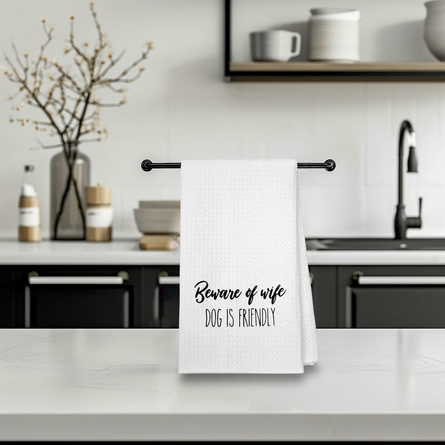 Eronm Waffle Weave Funny Kitchen Towels Beware of Wife Absorbent A10