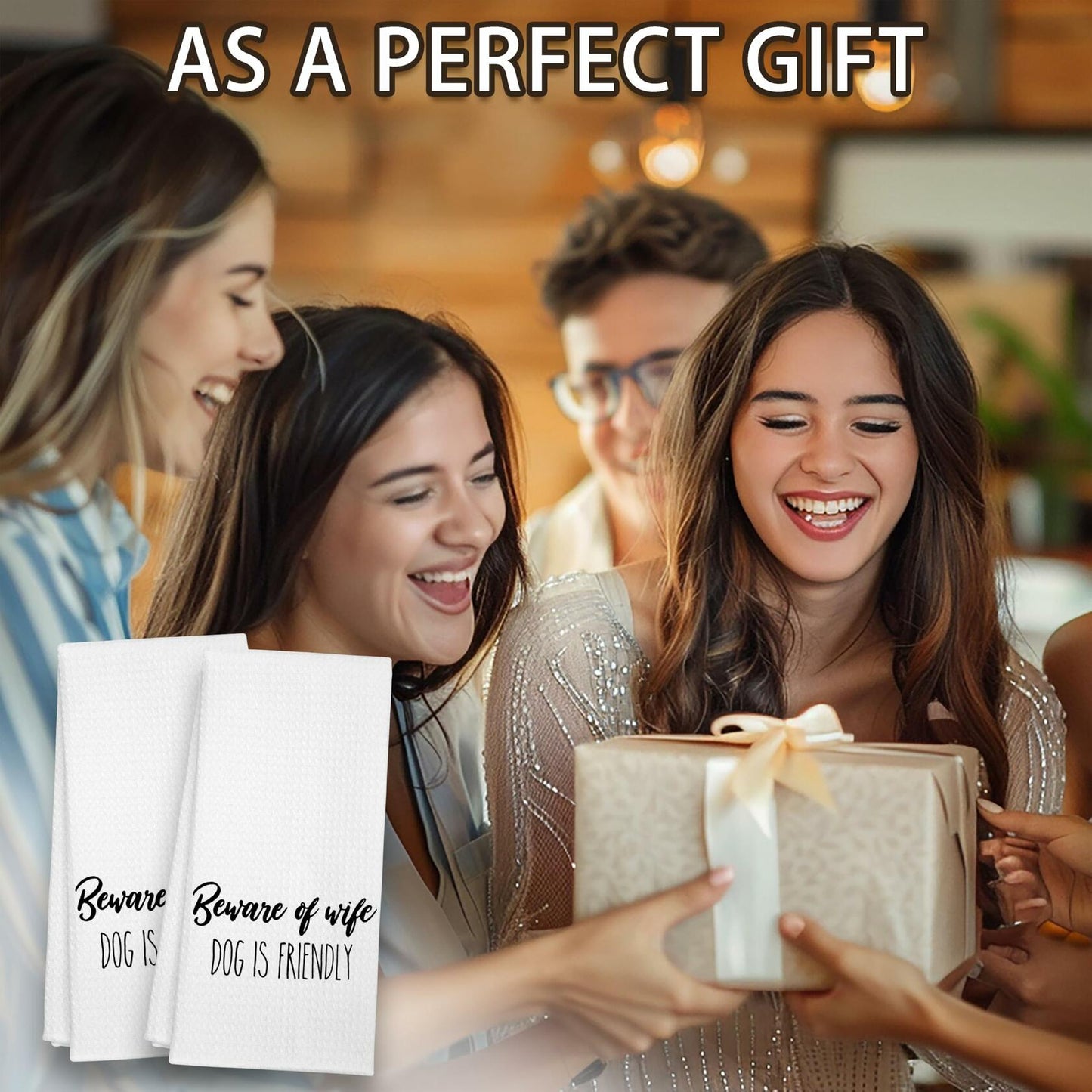 Eronm Waffle Weave Funny Kitchen Towels Beware of Wife Absorbent A10