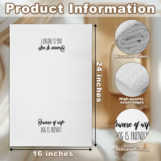 Eronm Waffle Weave Funny Kitchen Towels Beware of Wife Absorbent A10