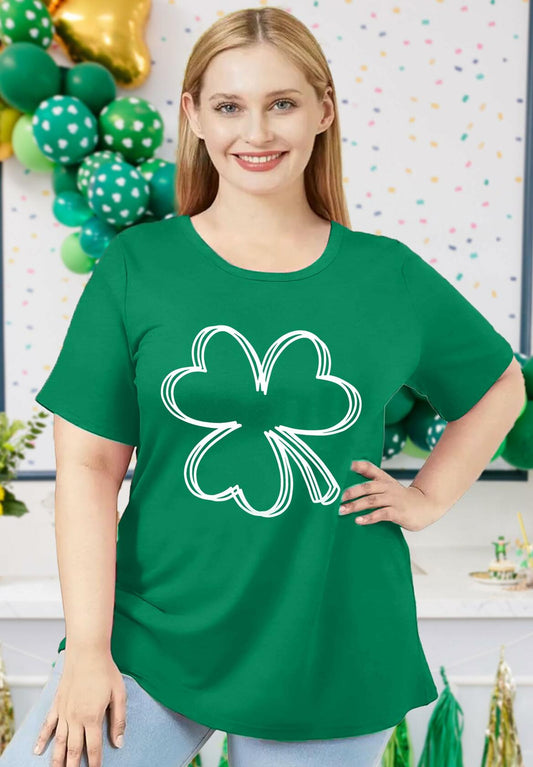Plus Size St. Patrick's Day Lucky Shamrock Tee Shirt Women Green Size 2XL