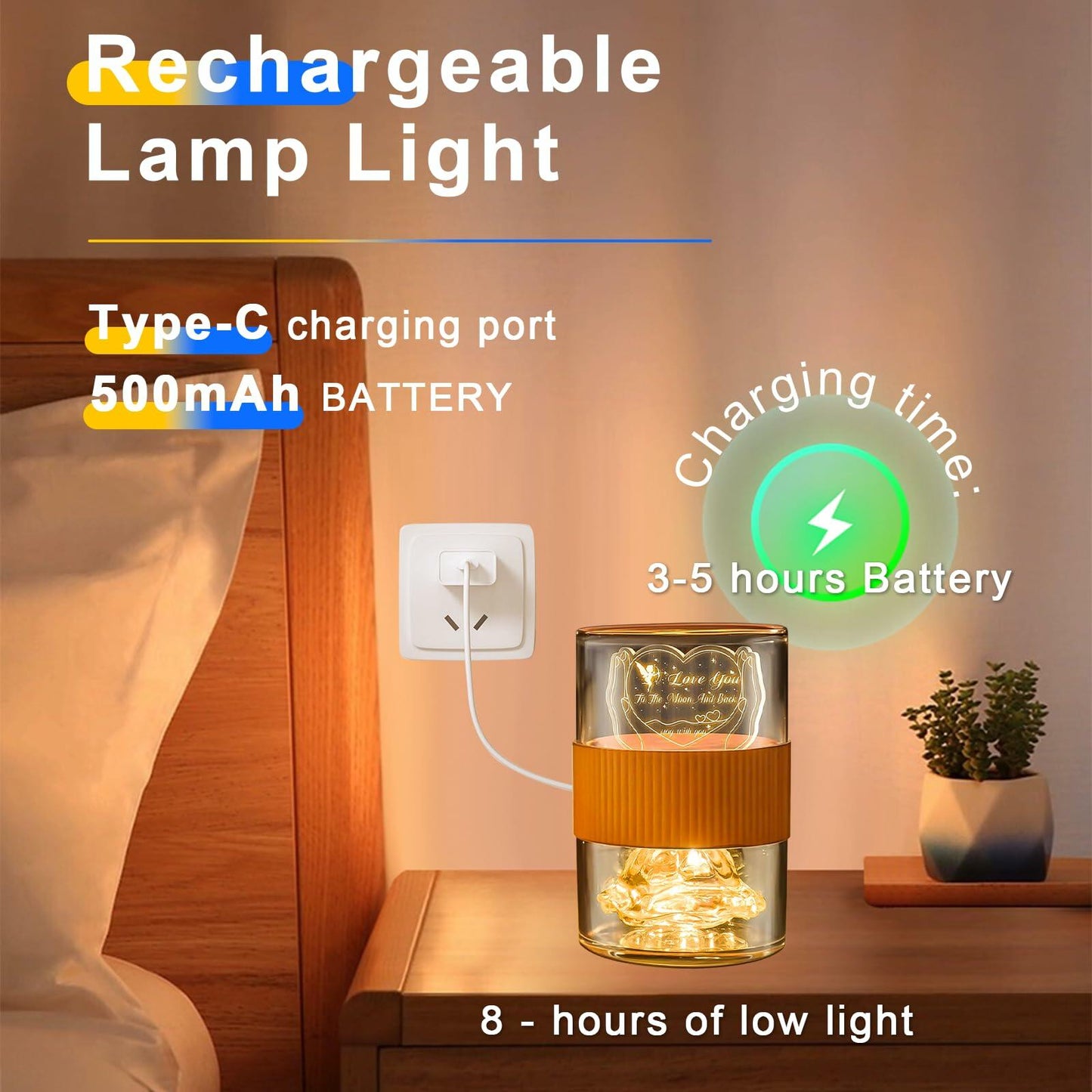 AO LI GEI Touch Bedside Table Lamp LED USB Rechargeable Warm Light