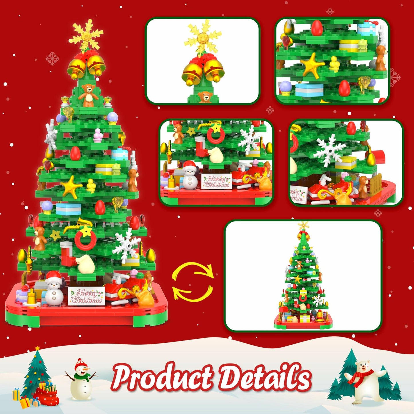 Alagoo Christmas Tree Building Blocks Kit with Lights Creative Decor 6+ Kids