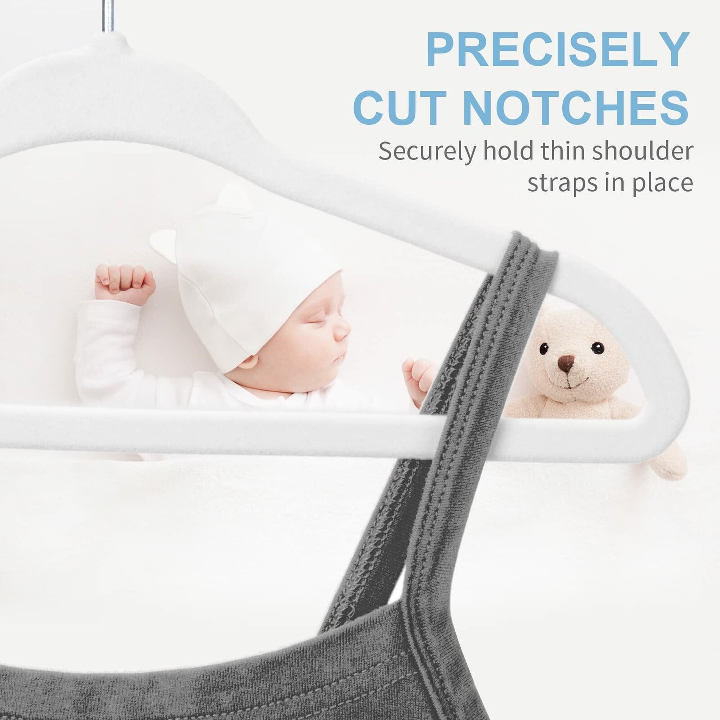 MOERKADA Kids Velvet Hangers 50 Pack 11" White Non-Slip Space Saving
