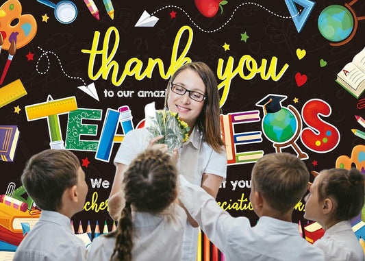 BINQOO Teacher Appreciation Backdrop 2025 Photo Booth Banner 8x6FT
