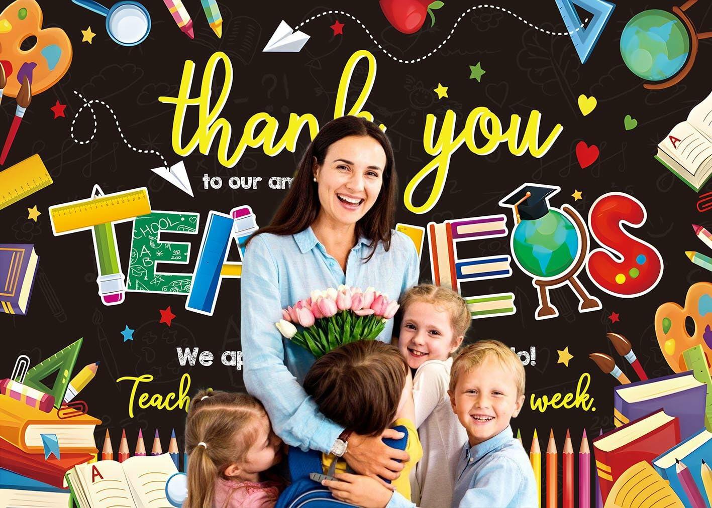 BINQOO Teacher Appreciation Backdrop 2025 Photo Booth Banner 8x6FT