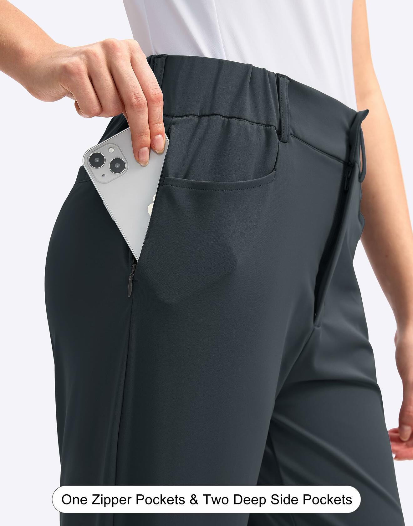 SANTINY Women's Golf Pants High Waisted Quick Dry Stretch Dark Grey Size M