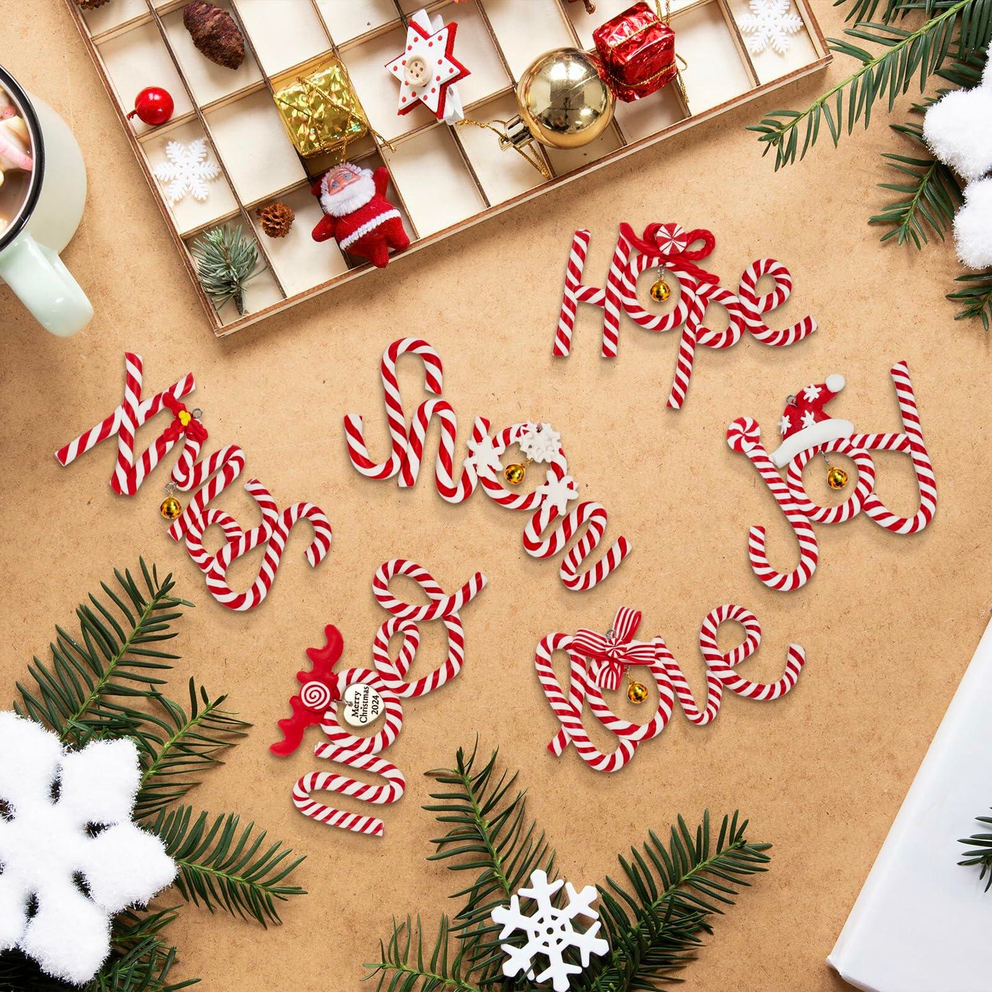 Langley 6 PCS 2024 Christmas Polymer Clay Hanging Ornaments Xmas Tree