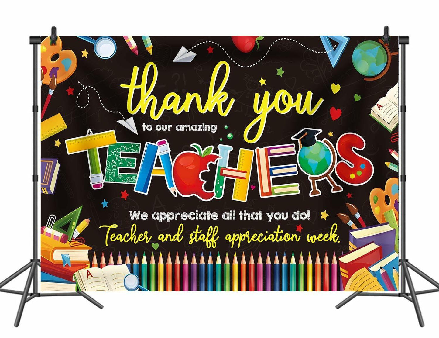 BINQOO Teacher Appreciation Backdrop 2025 Photo Booth Banner 8x6FT