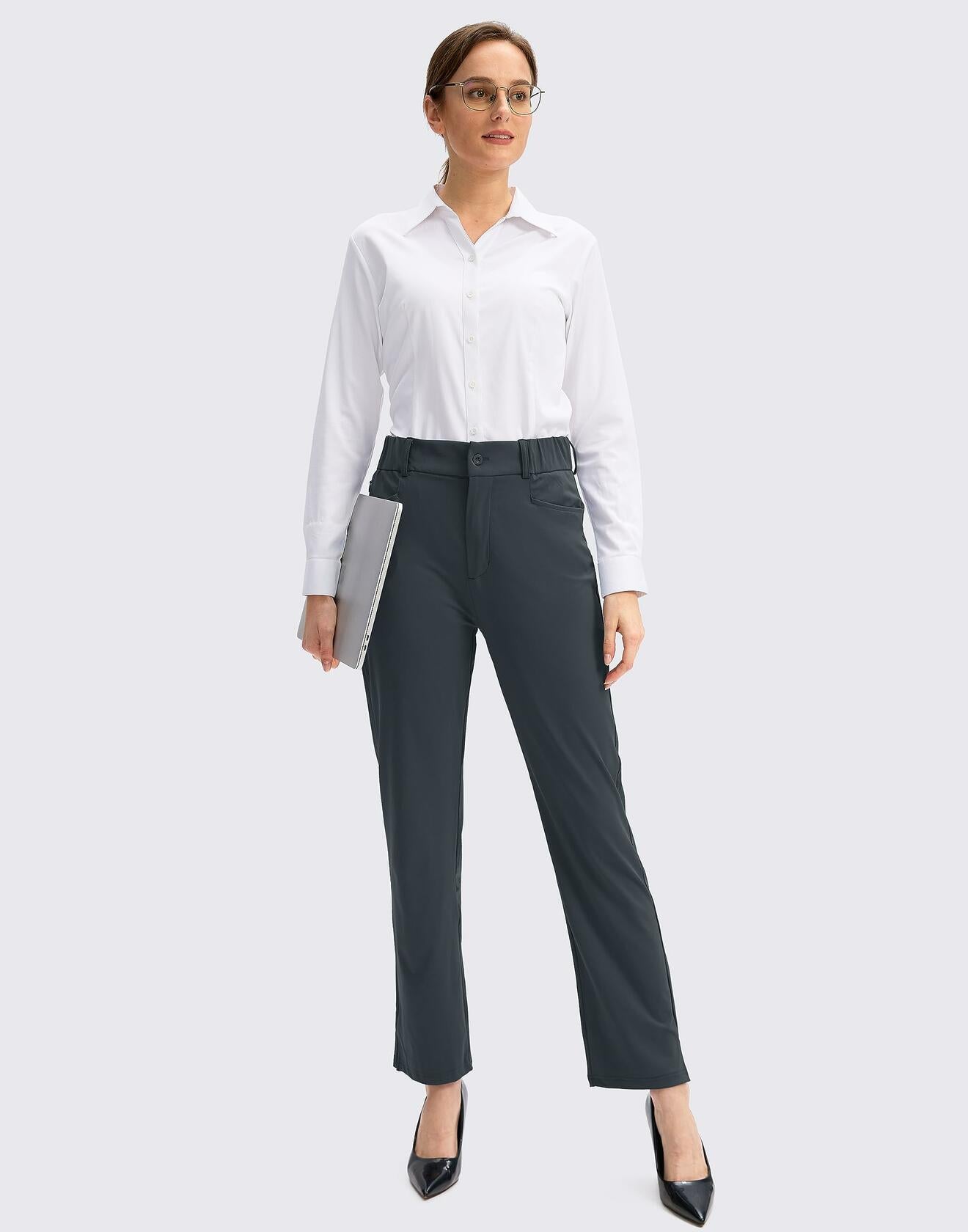 SANTINY Women's Golf Pants High Waisted Quick Dry Stretch Dark Grey Size M