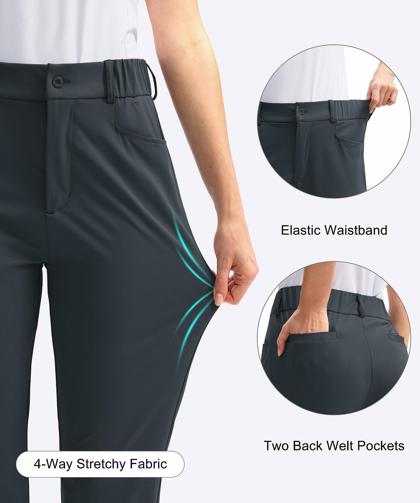 SANTINY Women's Golf Pants High Waisted Quick Dry Stretch Dark Grey Size M