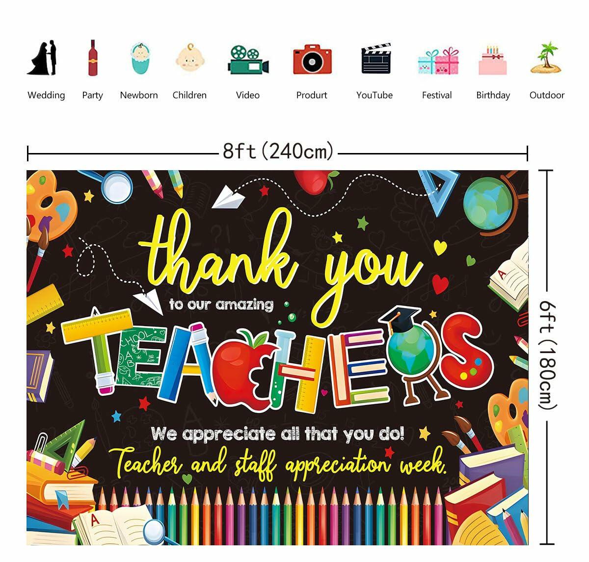 BINQOO Teacher Appreciation Backdrop 2025 Photo Booth Banner 8x6FT