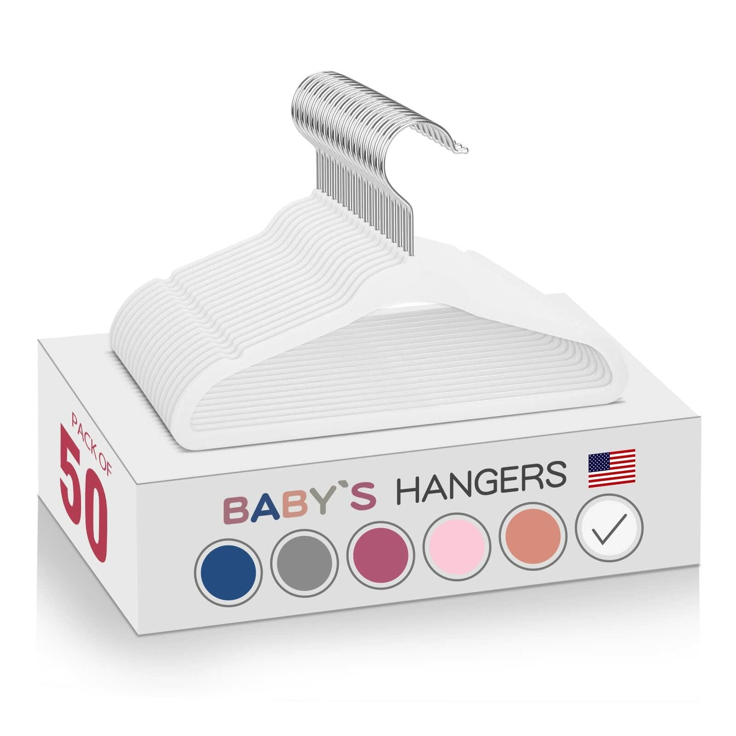 MOERKADA Kids Velvet Hangers 50 Pack 11" White Non-Slip Space Saving