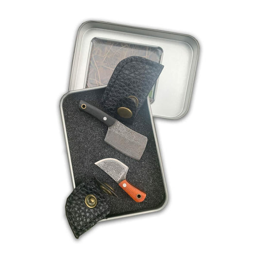 KOWAKA Mini Pocket Knives Set 2 Damascus Pattern Tiny Knife with Sheath