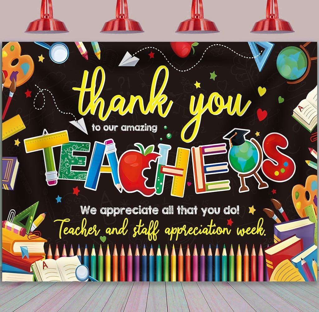 BINQOO Teacher Appreciation Backdrop 2025 Photo Booth Banner 8x6FT