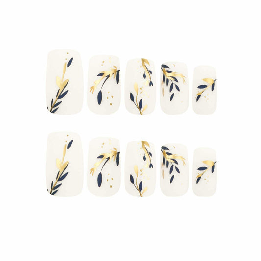 RUOKEXIN Acrylic Press On Nails Short Square Pink Gold Glitter 24Pcs