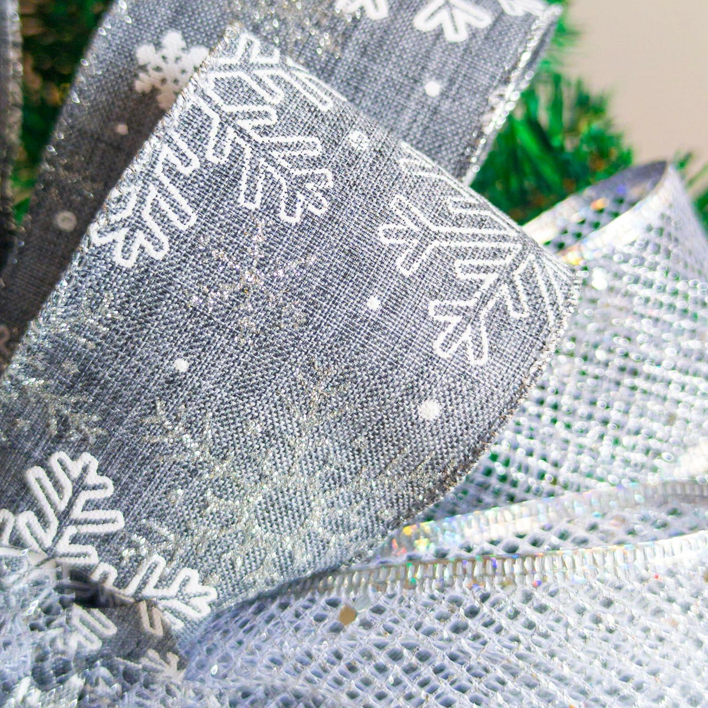 Christmas Tree Topper Bow Silver 53x13 Inch Xmas Flower Decor Indoor Outdoor