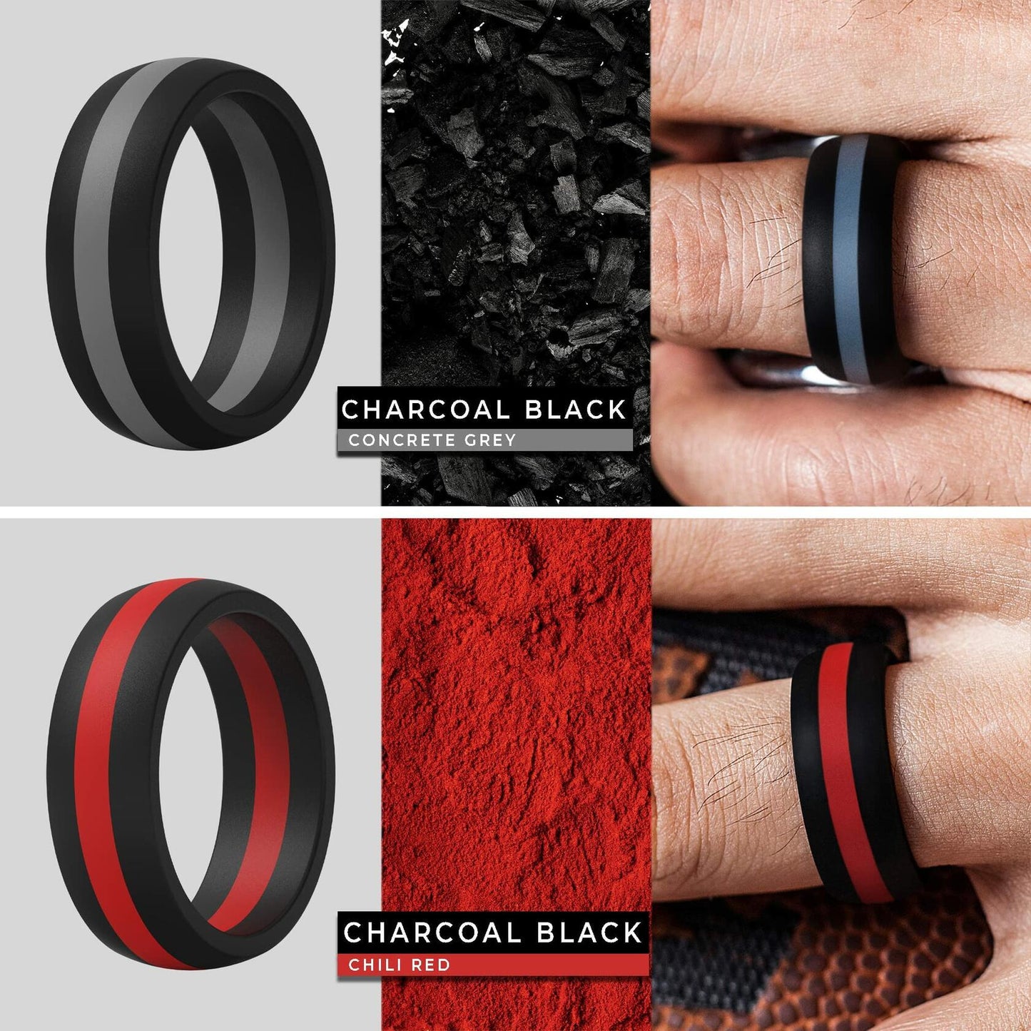 Men’s Silicone Wedding Rings 8.7mm Wide 2mm Thick Size 10.5-11 Variety Pack