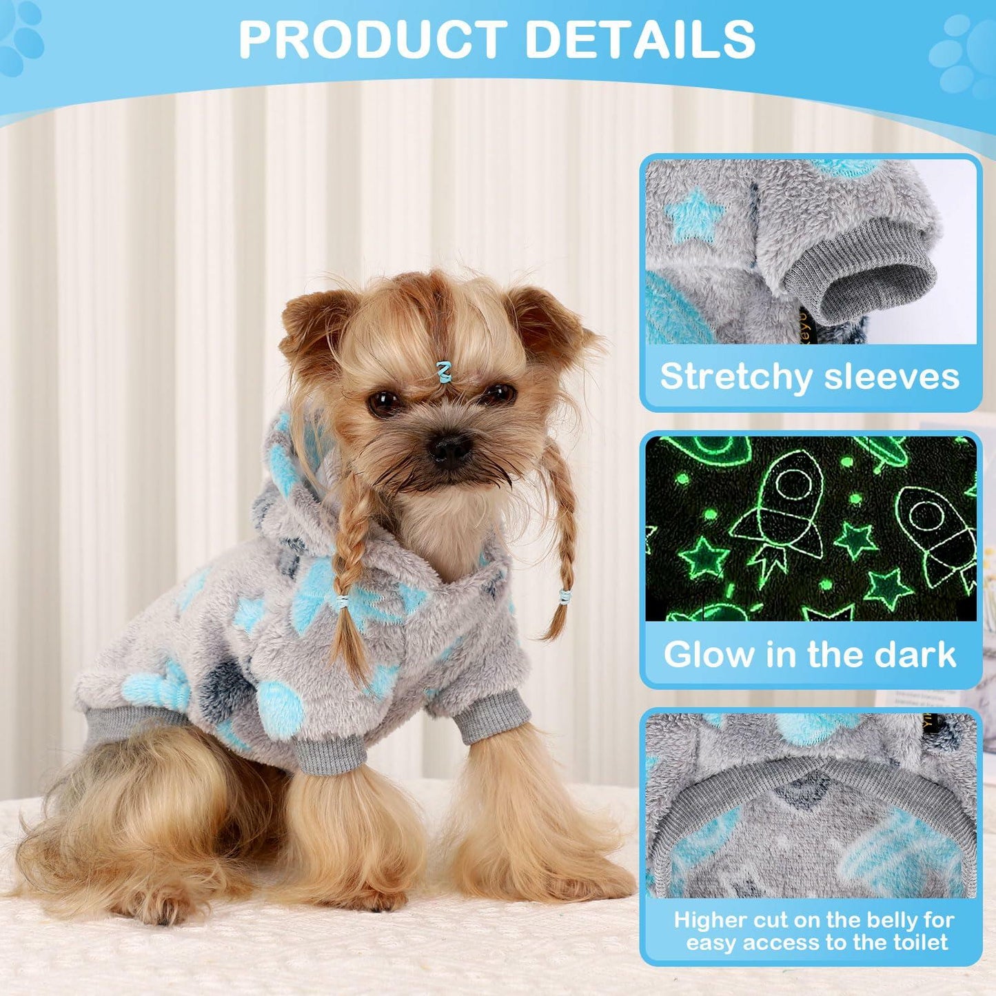 Wansommy Dog Sweater Glow in Dark Hoodie Soft Flannel Grey Rocket Size XS