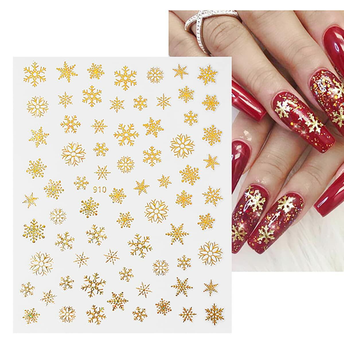 12 Sheets 3D Snowflake Nail Art Stickers Holographic Laser Gold Silver Xmas