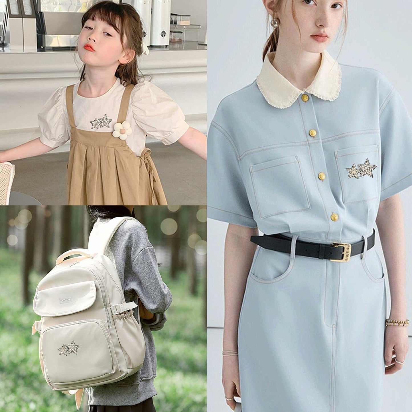 Minason Crystal Star Rhinestone Sew-On Patches Mix Color 2.6x1.57in 5Pc