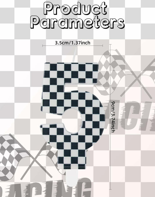 Racing Car Number 8 Birthday Candle Topper Checkered Cake Decor for Kids